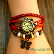Женские часы на кожаном ремешке Butterfly Red