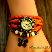 Женские часы на кожаном ремешке Butterfly Orange